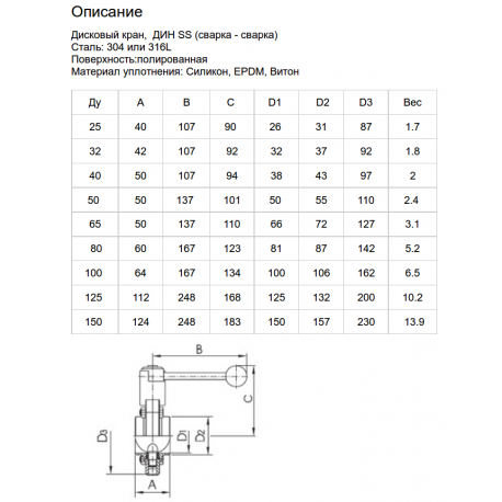 Butterfly valve S-S DIN with pneumatic actuator air-air AWH